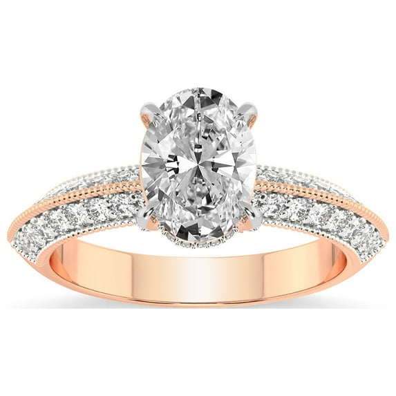 Oval Shape 2 Carat IGI Certified Lab Grown Diamond Ring | 14K Rose Gold | Dua Side Stone Knife Edge Lab Diamond Ring | FG-VS1-VS2 Quality Friendly Diamonds