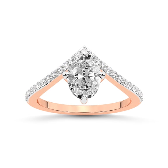 Oval Shape 3 Carat IGI Certified Lab Grown Diamond Ring | 14K Rose Gold | Zelda Classic Chevron Diamond Ring | FG-VS1-VS2 Quality Friendly Diamonds
