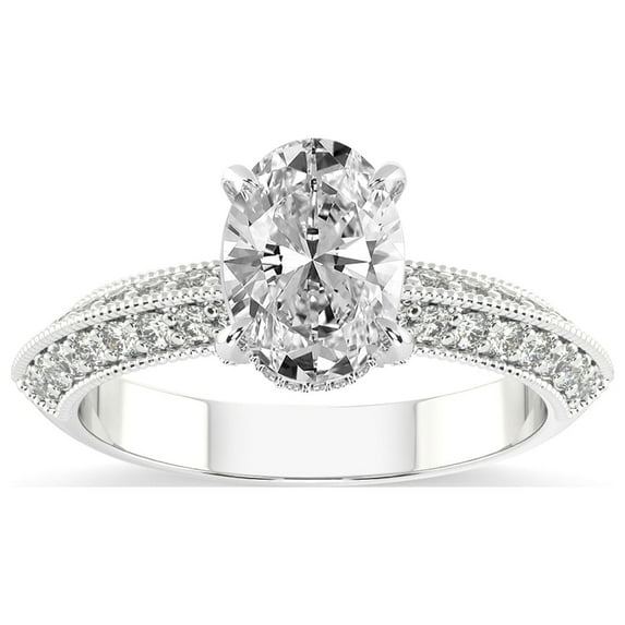 Oval Shape 3 Carat IGI Certified Lab Grown Diamond Ring | 14K White Gold | Dua Side Stone Knife Edge Lab Diamond Ring | FG-VS1-VS2 Quality Friendly Diamonds