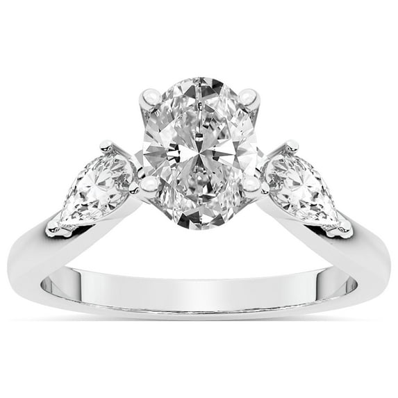Oval Shape 3 Carat IGI Certified Lab Grown Diamond Ring | 14K White Gold | Joella Three Stone Chevron Diamond Ring | FG-VS1-VS2 Quality Friendly Diamonds