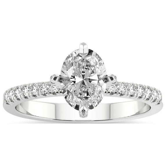 Oval Shape 3 Carat IGI Certified Lab Grown Diamond Ring | 14K White Gold | Sara Tapered Eternity Lab Diamond Engagement Ring | FG-VS1-VS2 Quality Friendly Diamonds