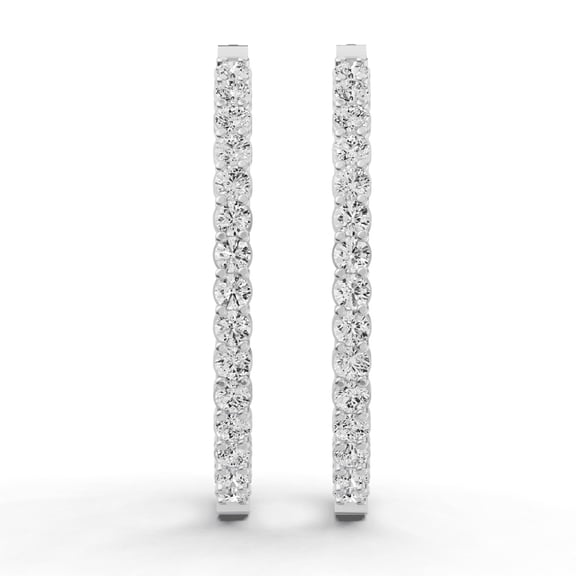Oval Shape 7 Carat TW Lab Grown Hoop Earrings with Push Down Lock in 14K White Gold (E-F, VS1-VS2)
