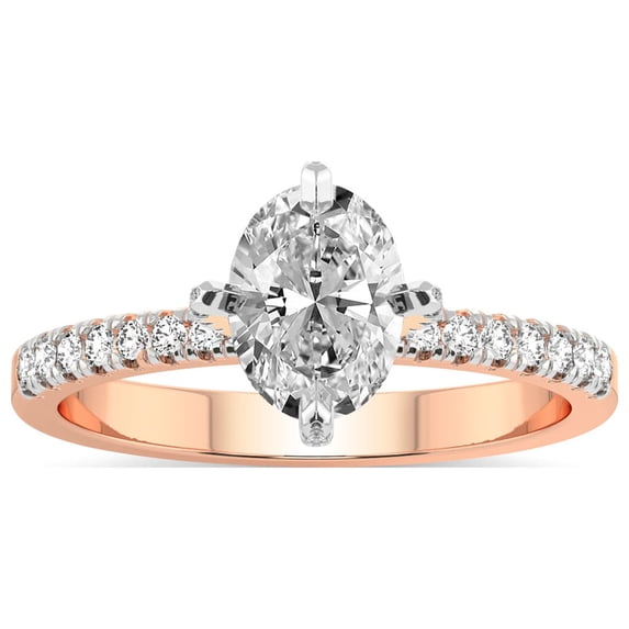 Oval Shape 4 Carat IGI Certified Lab Grown Diamond Ring | 14K Rose Gold | Sara Tapered Eternity Lab Diamond Engagement Ring | FG-VS1-VS2 Quality Friendly Diamonds