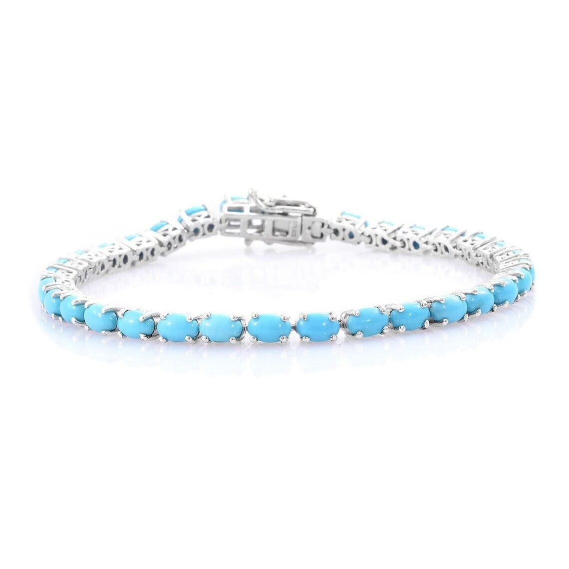 Oval Shape 5x3 mm Blue Turquoise Eternity Tennis Bracelet 7.5 Inch 925 Sterling Silver December Birthstone Month Gemstone Jewelry Women Gift For Her Wedding Anniversary Birthday Gift