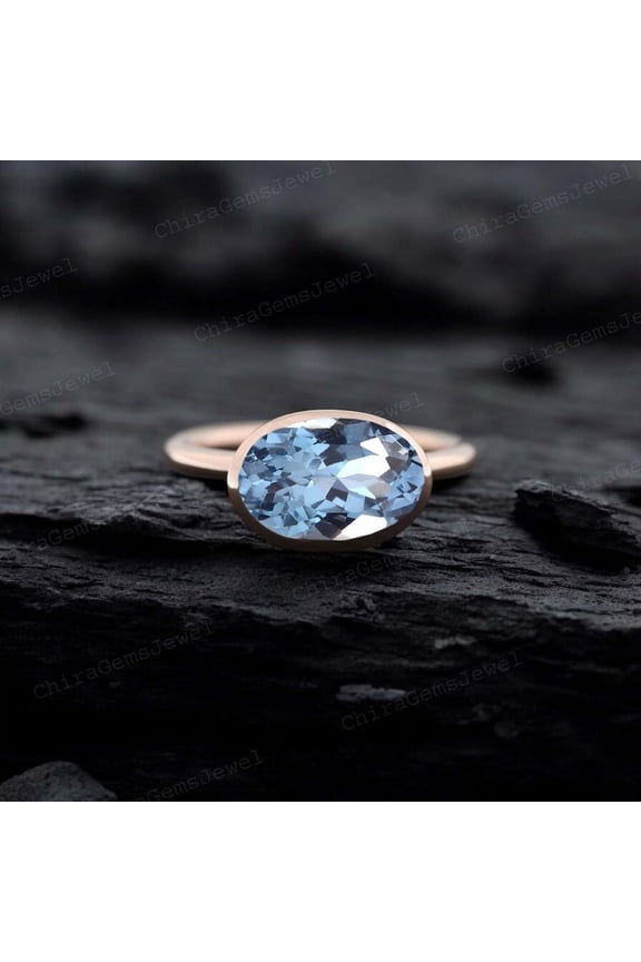 Oval Shape Alexandrite Bridal Christmas Ring Blue Gemstone Bezel Setting Solitaire Ring Statement Ring June Birthstone Birthday Gift For Sister