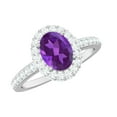 thumbnail image 1 of Rosec Jewels Oval Shape Amethyst Ring with Moissanite Halo for Women - 6X8 mm - AAA Grade, 10K White Gold, US 10.00, 1 of 9