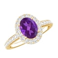 thumbnail image 1 of Rosec Jewels Oval Shape Amethyst Ring with Moissanite Halo for Women - 1 Carat - AAA Grade, 10K Yellow Gold, US 3.00, 1 of 9