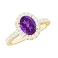 thumbnail image 1 of Rosec Jewels Oval Shape Amethyst Ring with Moissanite Halo for Women - 6X8 mm - AAA Grade, 10K Yellow Gold, US 3.00, 1 of 9