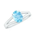 thumbnail image 1 of Rosec Jewels Oval Shape Aquamarine Solitaire Ring for Women, March Birthstone Ring - 6X8 mm, 14K White Gold, US 3.50, 1 of 6