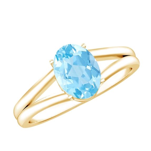 Oval Shape Aquamarine Solitaire Ring for Women, March Birthstone Ring - 1 Carat - AAA Quality - with Jewelry Box, 18K Yellow Gold, US 12.50