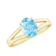 thumbnail image 1 of Rosec Jewels Oval Shape Aquamarine Solitaire Ring for Women, March Birthstone Ring - 6X8 mm, 18K Yellow Gold, US 7.00, 1 of 6