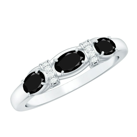 Rosec Jewels Oval Shape Black Onyx Ring with Diamond for Women - AAA Quality, 10K White Gold, US 10.50