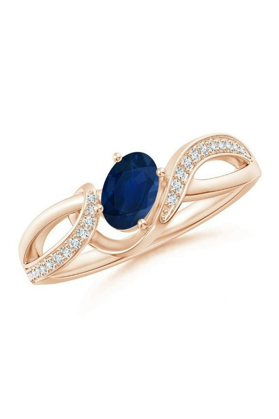 Oval Shape Blue Sapphire CZ Diamond Cocktail Band Ring 925 Sterling Silver Rose Gold Plated September Birthstone Valentine Day Birthday Gift Gemstone Jewelry