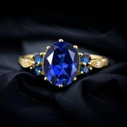 SHREENATHJEWELRY Oval Shape Blue Sapphire Ring Art Deco Cluster Women Fine Jewelry 14k Solid Gold Bridesmaid Promise Ring Delicate Diamond Customized Gifts