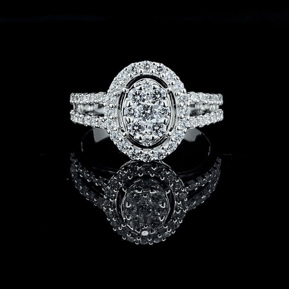 Oval Shape Composite Lab Grown Diamond Women Bridal Ring in Sterling Silver | | White Gold Plated