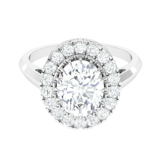 Rosec Jewels Certified Cubic Zirconia Oval Engagement Ring with Halo - Vintage Inspired Ring (8X10 mm, 4 Carat, AAAA Grade), 14K White Gold, US 9.00