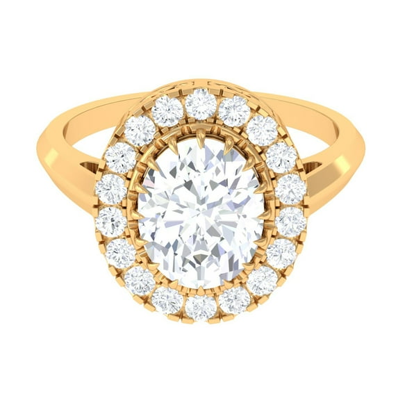 Rosec Jewels Certified Cubic Zirconia Oval Engagement Ring with Halo - Vintage Inspired Ring (8X10 mm, 4 Carat, AAAA Grade), 14K Yellow Gold, US 12.50
