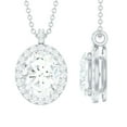 thumbnail image 1 of Rosec Jewels Oval Shape Cubic Zirconia Pendant Necklace with Halo for Women, 18K White Gold, 1 of 7
