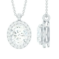 Rosec Jewels Oval Shape Cubic Zirconia Pendant Necklace with Halo for Women, 925 Sterling Silver