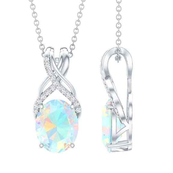 Rosec Jewels Real Ethiopian Opal Oval Pendant Necklace - 1.3 Carat - Infinity Pendant with Chain - AAA Quality - with Jewelry Box, 925 Sterling Silver