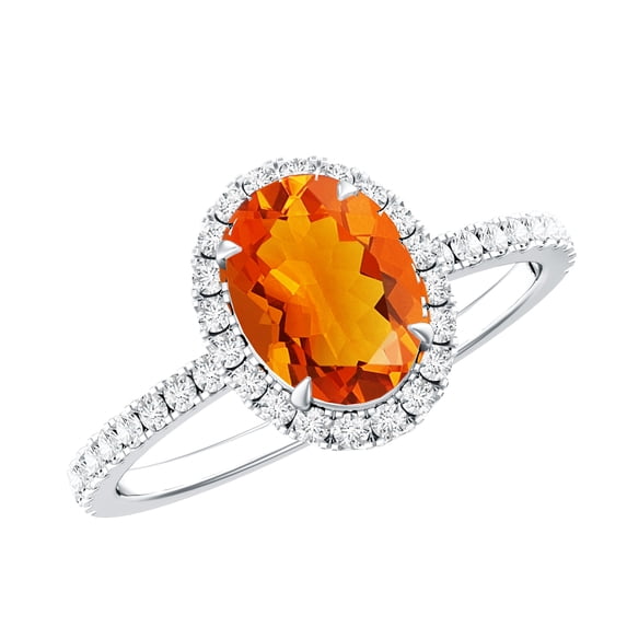 Rosec Jewels Oval Shape Fire Opal Engagement Ring for Women (AAA Grade, 1 Carat) - Opal Diamond Ring - with Jewelry Box, 10K White Gold, US 6.00