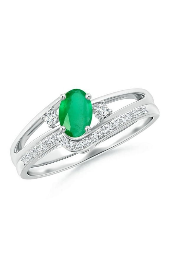 Oval Shape Green Emerald CZ Diamond Cocktail Band Ring Women 925 Sterling Silver May Birthstone Engagement Anniversary Gift Gemstone Jewelry