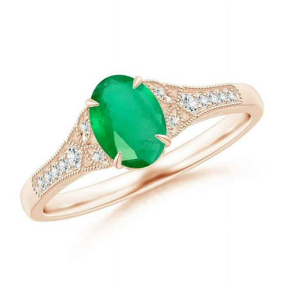 Oval Shape Green Emerald CZ Diamond Cocktail Band Ring Women 925 Sterling Silver Rose Gold Plated May Birthstone Wedding Anniversary Gift Gemstone Jewelry