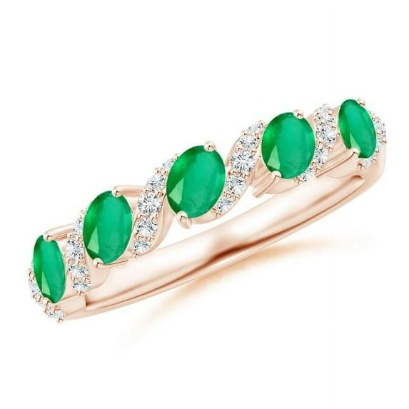Oval Shape Green Emerald CZ Diamond Eternity Band Ring Women 925 Sterling Silver Rose Gold Plated May Birthstone Wedding Anniversary Gift Gemstone Jewelry