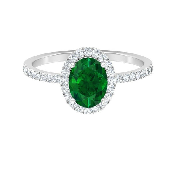 14k White or Yellow Gold Lab-Created Emerald Oval and Diamond Ring 14k White or Yellow Gold Lab-Created Emerald Oval and Diamond Ring