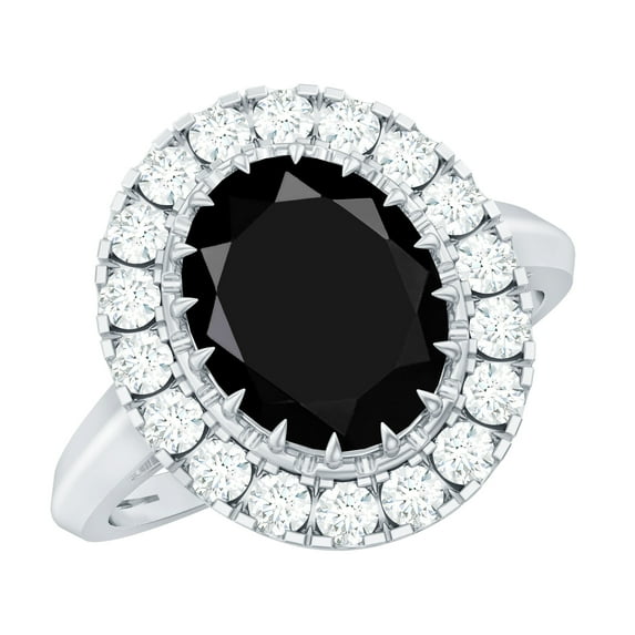 Rosec Jewels - Lab Created Black Diamond Engagement Ring with Moissanite Halo - Vintage Inspired Ring - Jewelry Box Included, 18K White Gold, US 12.00