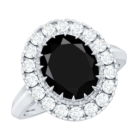 Rosec Jewels - Lab Created Black Diamond Engagement Ring with Moissanite Halo - Vintage Inspired Ring - Jewelry Box Included, 925 Sterling Silver, US 4.00