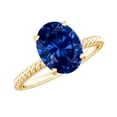 thumbnail image 1 of Oval Shape Lab Grown Blue Sapphire Solitaire Ring with Surprise Diamond (4 Carat, AAAA Quality), 18K Yellow Gold, US 8.50, 1 of 8