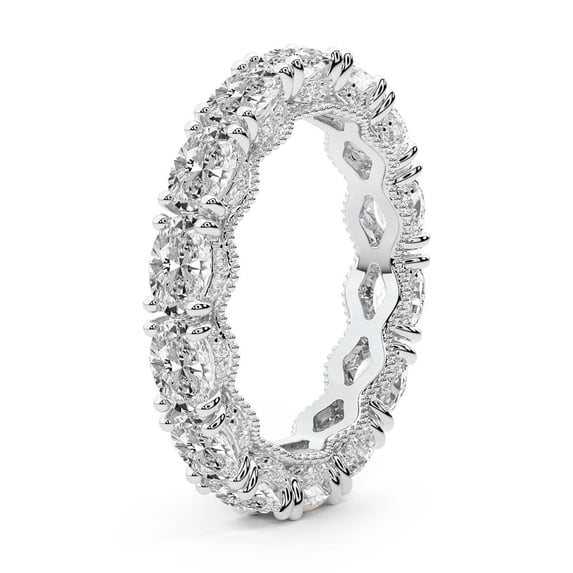 Oval Shape Lab Grown Diamond Kendall Milgrain Eternity Ring For Women | 4 Carat IGI Certified 14K White Gold | FG-VS Quality Friendly Diamonds Eternity Ring Size 7.5