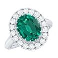 thumbnail image 1 of Rosec Jewels Oval Shape Lab Grown Emerald Ring with Moissanite Halo, Vintage Inspired Ring, 14K White Gold, US 13.00, 1 of 9