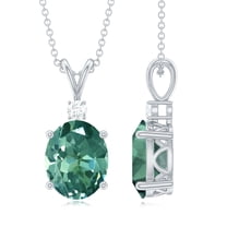 Rosec Jewels Oval Shape Lab Grown Green Sapphire Solitaire Pendant with Moissanite (8X10 mm), 925 Sterling Silver