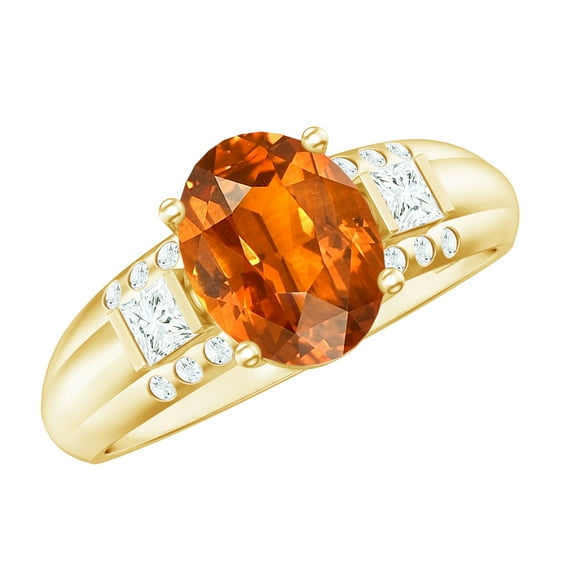 Rosec Jewels Lab Grown Orange Sapphire Oval Engagement Ring - Sapphire Diamond Ring - 8X10 mm - AAAA Quality - with Jewelry Box, 14K Yellow Gold, US 6.00