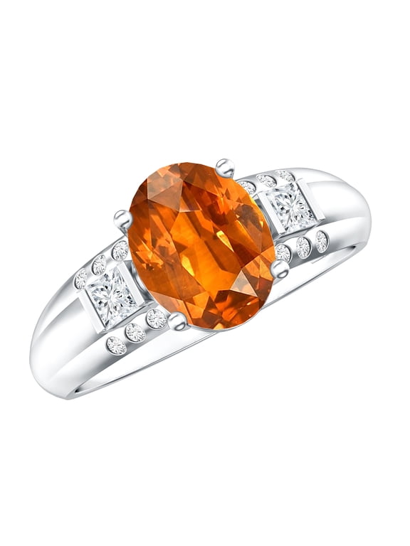Lab Grown Orange Sapphire Oval Engagement Ring - Sapphire Diamond Ring - 4 Ct - AAAA Quality - with Jewelry Box, 925 Sterling Silver, US 4.00