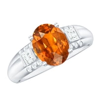 Rosec Jewels Lab Grown Orange Sapphire Oval Engagement Ring - Sapphire Diamond Ring - 8X10 mm - AAAA Quality - with Jewelry Box, 925 Sterling Silver, US 4.00