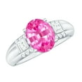 thumbnail image 1 of Rosec Jewels Oval Shape Lab Grown Pink Sapphire Solitaire Ring with Diamond (8X10 MM), 14K White Gold, US 12.50, 1 of 9