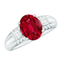 Rosec Jewels Oval Shape Lab Grown Ruby Solitaire Ring with Diamond (8X10 MM, AAAA Grade), 925 Sterling Silver, US 4.00