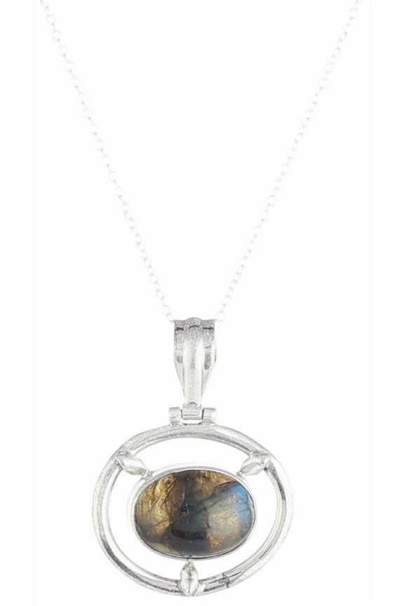 Oval Shape Labradorite Stone Sterling Silver Pendant