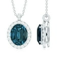 thumbnail image 1 of Rosec Jewels London Blue Topaz Pendant Necklace with Chain - 2.5 Ct - 8X10mm Oval - Blue Topaz Diamond Necklace - Ready to Gift, 10K White Gold, 1 of 7