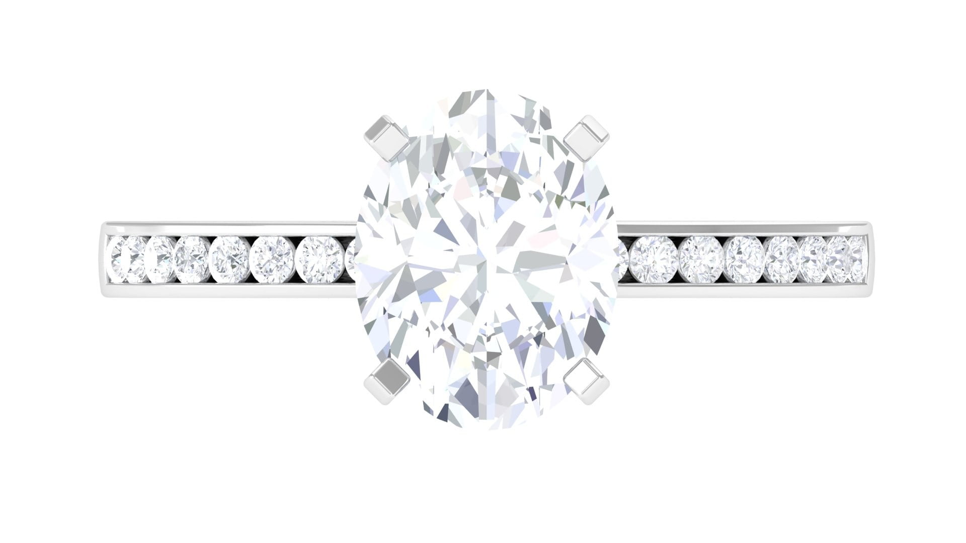 Oval Shape Moissanite Engagement Ring with Side Stones for Women (7X9