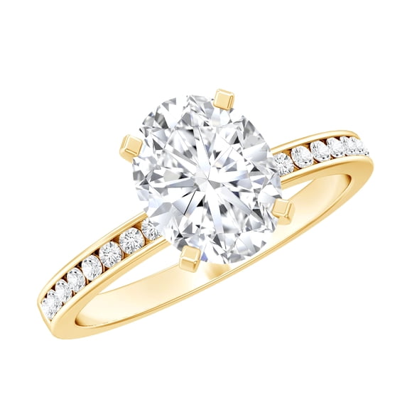 Rosec Jewels Oval Shape Moissanite Engagement Ring with Side Stones for Women (7X9 mm, 2 ct), 10K Yellow Gold, US 9.50