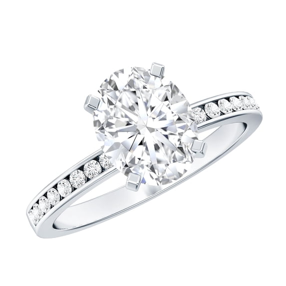 Rosec Jewels Oval Shape Moissanite Engagement Ring with Side Stones for Women (7X9 mm, 2 ct), 18K White Gold, US 12.00