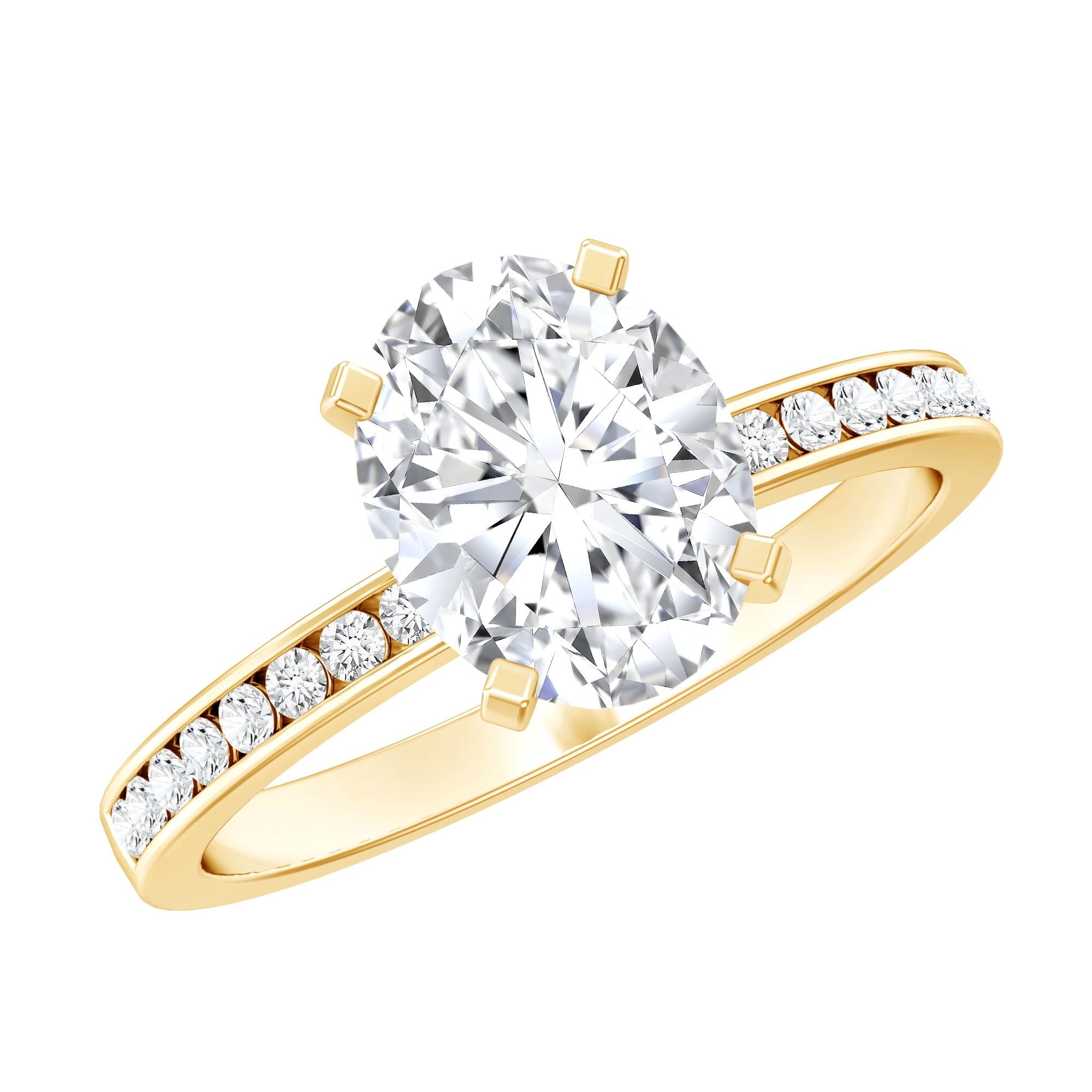 Rosec Jewels 2 Carat Oval Shape Moissanite Engagement Ring with Side Stones for Women (D-VS1 Quality) - with Jewelry Box, 18K Yellow Gold, US 5.50