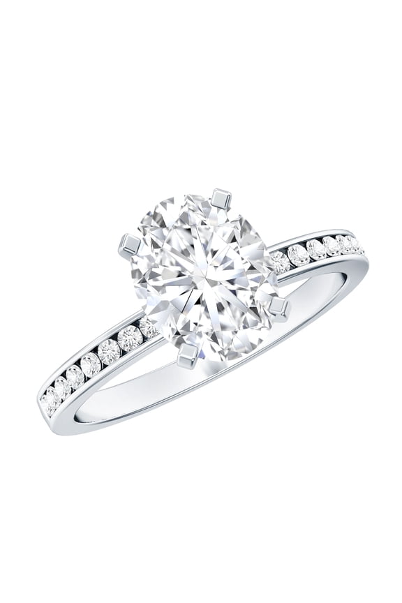2 Carat Oval Shape Moissanite Engagement Ring with Side Stones for Women (D-VS1 Quality) - with Jewelry Box, 925 Sterling Silver, US 7.00
