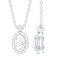 thumbnail image 1 of Rosec Jewels Oval Shape Moissanite Pendant Necklace with Halo for Women (D-VS1 Grade), 14K White Gold, 1 of 7