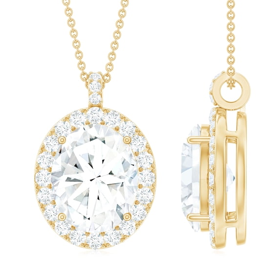 Rosec Jewels Oval Shape Moissanite Pendant Necklace with Halo for Women - D-VS1 Grade, 14K Yellow Gold