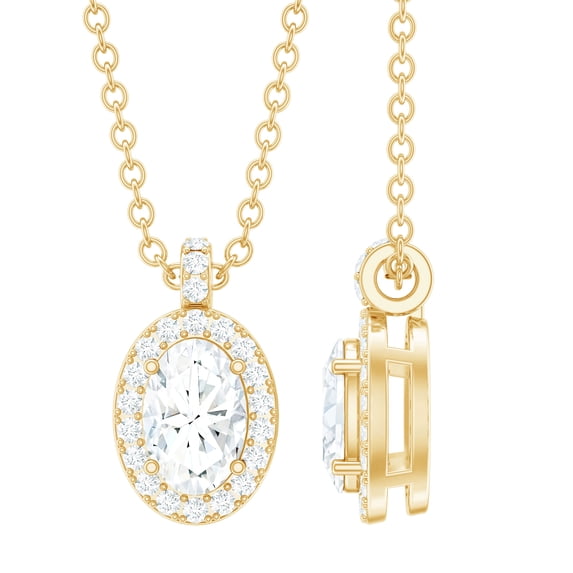 Rosec Jewels Oval Shape Moissanite Pendant Necklace with Halo for Women (D-VS1 Grade), 18K Yellow Gold